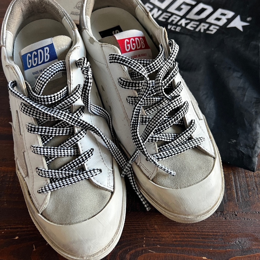 Golden Goose White Sneakers with Black Laces